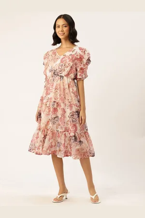 Chemistry Floral Print Puff Sleeve Chiffon Midi Dress