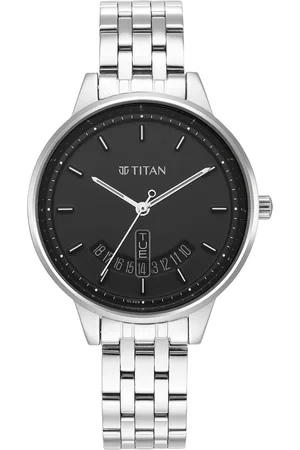 Titan Women Black Brass Dial & Steel Toned Stainless Steel Bracelet Style Analogue Watch