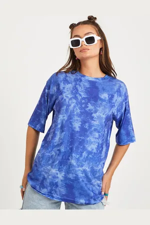 Styli Blue Short Sleeve Tie and Dye Oversized Longline T-shirt