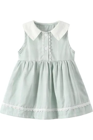Stylecast Girls Green Shirt Collar Cotton A-Line Dress