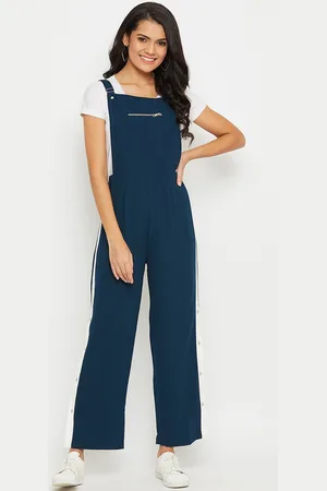 PANIT Women Teal Blue Solid Straight-Legged Dungarees