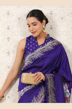 House of Pataudi Floral Woven Design Zari Banarasi Saree