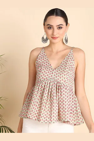 HERE&NOW Floral Printed V-Neck Pure Cotton Anarkali Kurti