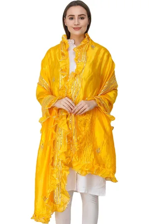 Exotic India Zinnia Art Silk Dupatta with Gota Patches and Frill Border