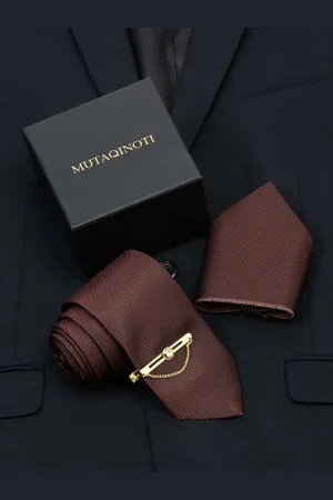 MUTAQINOTI Men Woven Design Silk Formal Accessory Gift Set