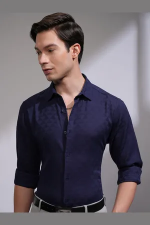 Highlander Men Slim Fit Spread Collar Textured Cotton Formal Shirt