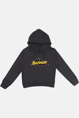 YK Boys Black Yellow Batman Print Hoodie With Attached Face Covering