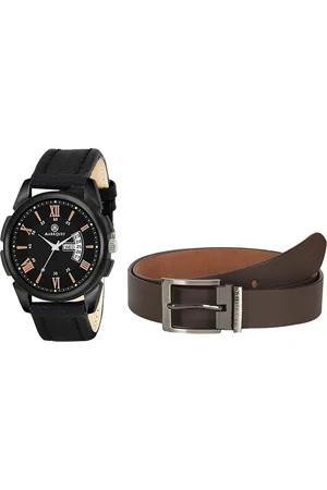 MARKQUES Men Solid Leather Watch and Belt Combo Gift Set