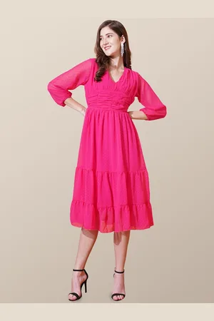Chemistry Print Puff Sleeve Georgette Empire Midi Dress