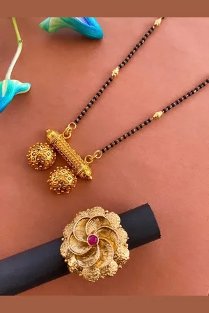 ATIBELLE Gold-Plated Stones Studded and Beaded Mangalsutra