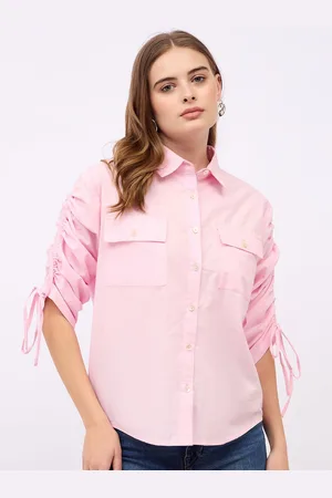 Styli Women Oversized Fit Spread Collar Solid Cotton Casual Shirt