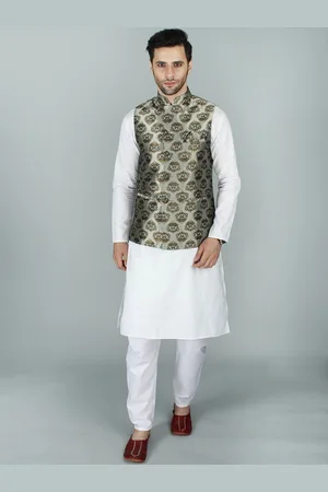 Exotic India Asymmetric Gold Brocade Modi Nehru Jacket