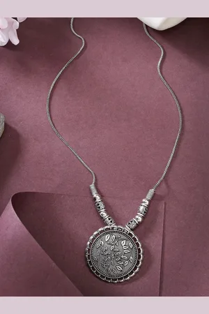 Anouk Women Silver-Toned Circular Shape Pendant with Chain