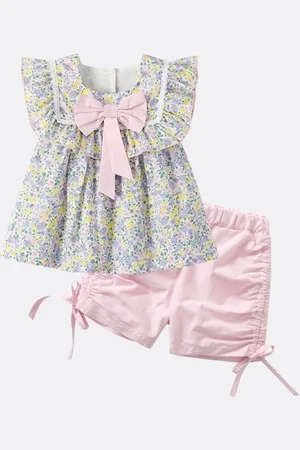Stylecast Girls Printed Pure Cotton Top with Shorts