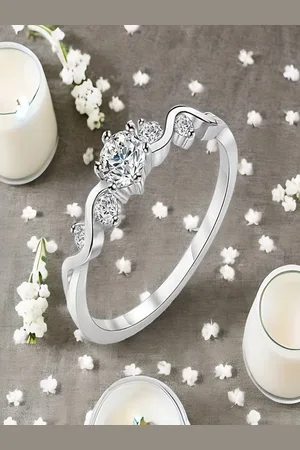 DressBerry Silver-Plated American Diamond Studded Love Wedding Promise Finger Ring