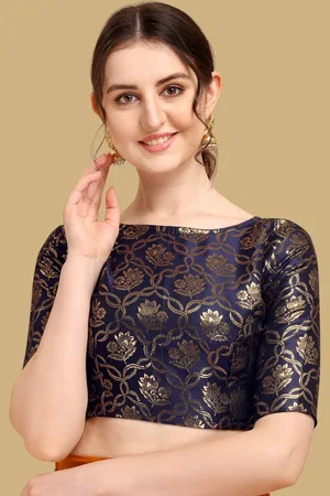 OOMPH Women Woven Design Boat Neck Jacquard Saree Blouse