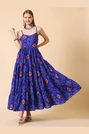 Corsica Abstract Printed Shoulder Straps Tiered Fit and Flare Maxi Dress