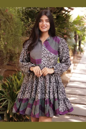 Exotic India Vintage Pure Silk Caviar Black Frill Dress