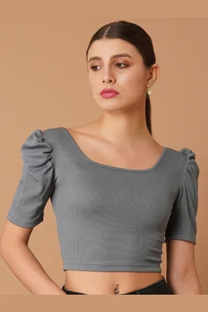 Chemistry Puff Sleeve Crepe Crop Top