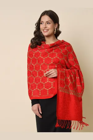 HERE&NOW Red Floral Embroidered Shawl