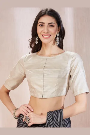 Fabindia Woven Round Neck Silk Saree Blouse