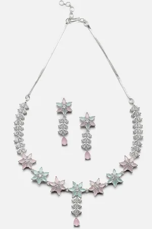 Anouk Rhodium-Plated American Diamond Studded Necklace & Earrings