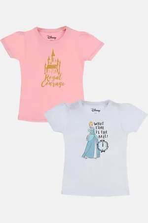 YK Girls Pink & White Pack Of 2 Printed Pure Cotton T-shirt