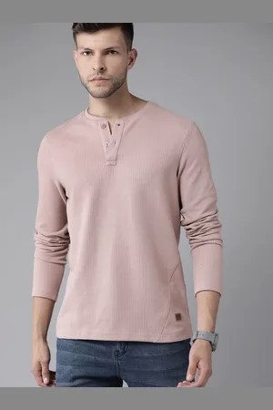 Roadster Men Mauve Henley Neck T-shirt