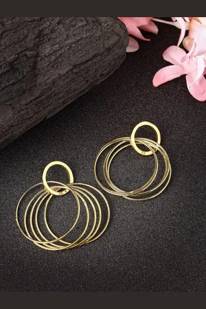 DressBerry Women Golden Linked Round Circle Attached Drop Earrings
