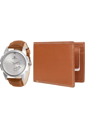 MARKQUES Men Tan Brown Solid Watch & Wallet Combo Accessory Gift Set