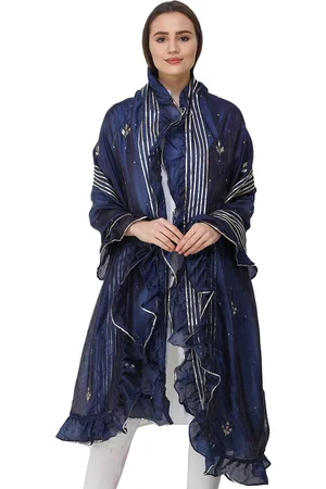 Exotic India Patriot Blue Art Silk Dupatta with Gota Patches and Frill Border