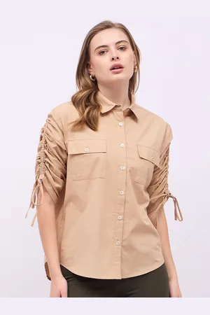 Styli Women Oversized Fit Spread Collar Solid Cotton Casual Shirt