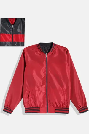 Nautica Boys Red & Charcoal Grey Reversible Varsity Jacket