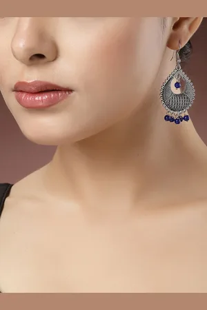 Anouk Women Silver-Plated Artificial Beads German Silver Oxidised Chandbali Earrings