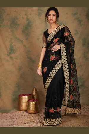 Ishin Ethnic Motifs Beads and Stones Net Saree