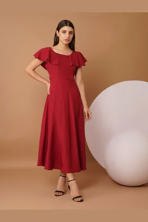 Chemistry Solid Maroon Flutter Sleeve Tie-Ups Detail Maxi Dress