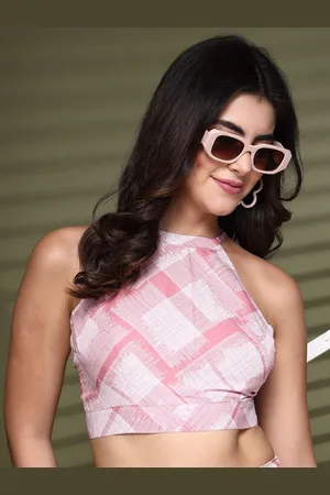 DressBerry Floral Print Halter Neck Crepe Crop Top