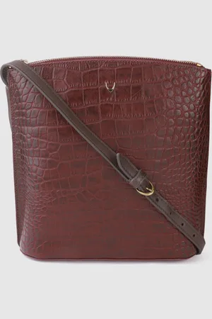 Hidesign Maroon Croc Textured Leather Structured Sling Bag