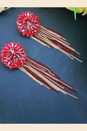 DIVASTRI Gold-Plated Artificial Beaded Floral Shaped Drop Earrings