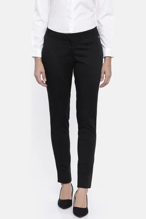 Park Avenue Woman Black Tapered Fit Solid Formal Trousers