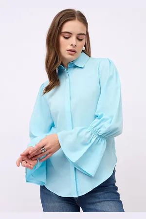 Styli Women Spread Collar Solid Casual Shirt