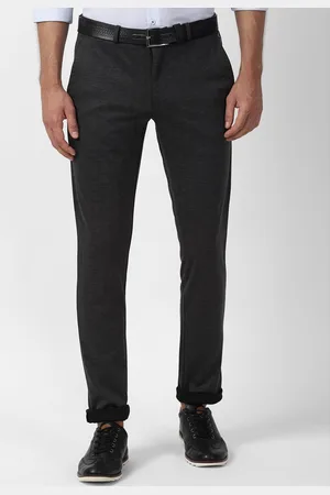 Louis Philippe Men Black Slim Fit Solid Regular Trousers