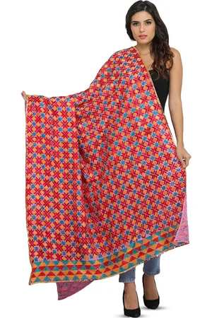 Exotic India Phulkari Extra-Wide Chiffon Dupatta with Embroidery All-Over and Sequins