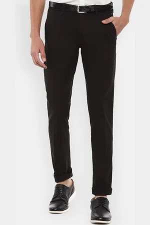 Louis Philippe Men Black Solid Trousers