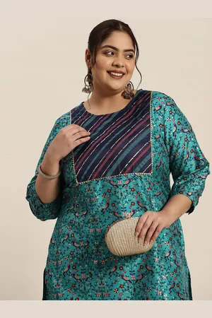 Sztori Women Green & Navy Blue Ethnic Motifs Printed Gotta Patti Kurta