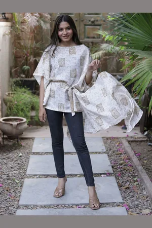 Exotic India White Assorted Vintage Pure Silk Drape Top