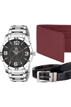 MARKQUES Men Set Of 3 Silver-Toned & Brown Solid Accessory Gift Set