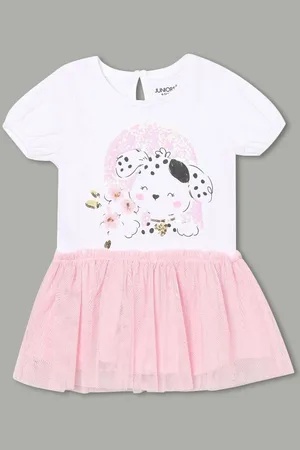 Lifestyle Girls Graphic Embroidered Round Neck Short Sleeves Fit & Flare Dress