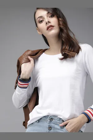Roadster Women White Solid Round Neck Pure Cotton T-shirt