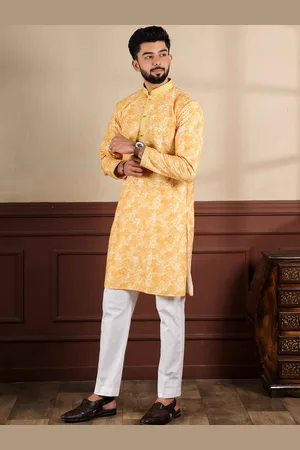 Koshin Floral Embroidered Mandarin Collar Straight Kurta With Pyjamas